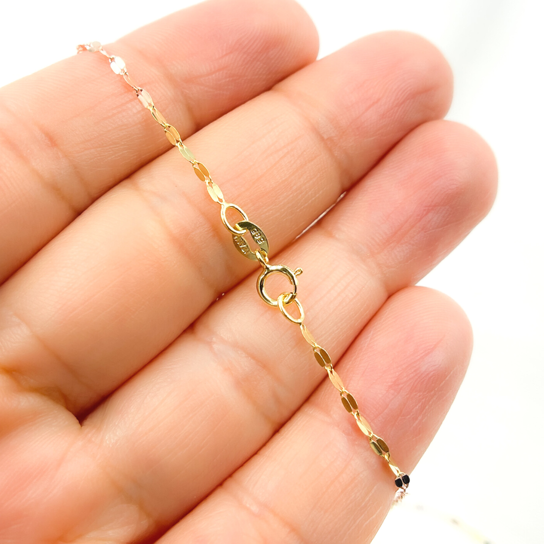 026FV103H. 14K Solid Gold Tri-Color Flat Marina Chain