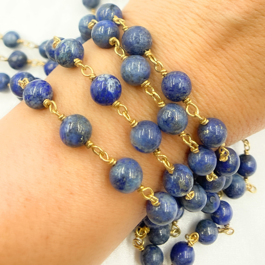 Lapis Lazuli Round Gold Plated Wire Chain
