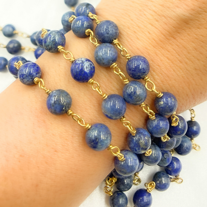 Lapis Lazuli Round Gold Plated Wire Chain