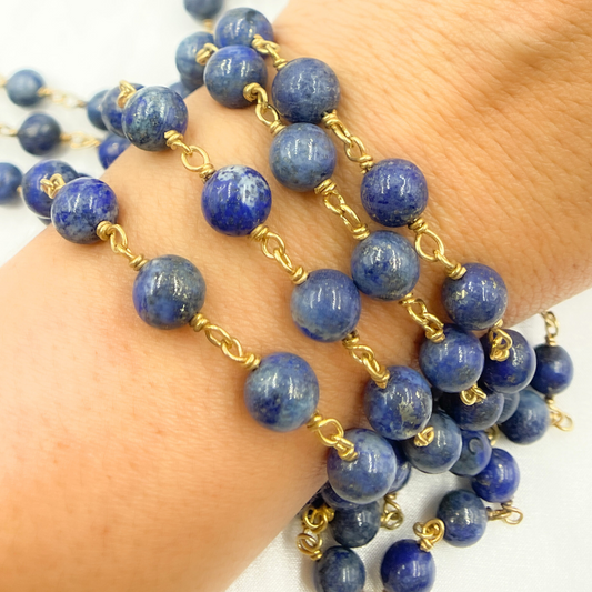 Lapis Lazuli Round Gold Plated Wire Chain