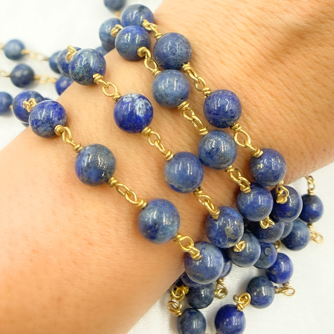 Lapis Lazuli Round Gold Plated Wire Chain. LAP9