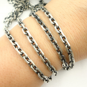 Z90OX. Oxidized Matt 925 Sterling Silver Rectangle Diamond Cut Heavy Cable