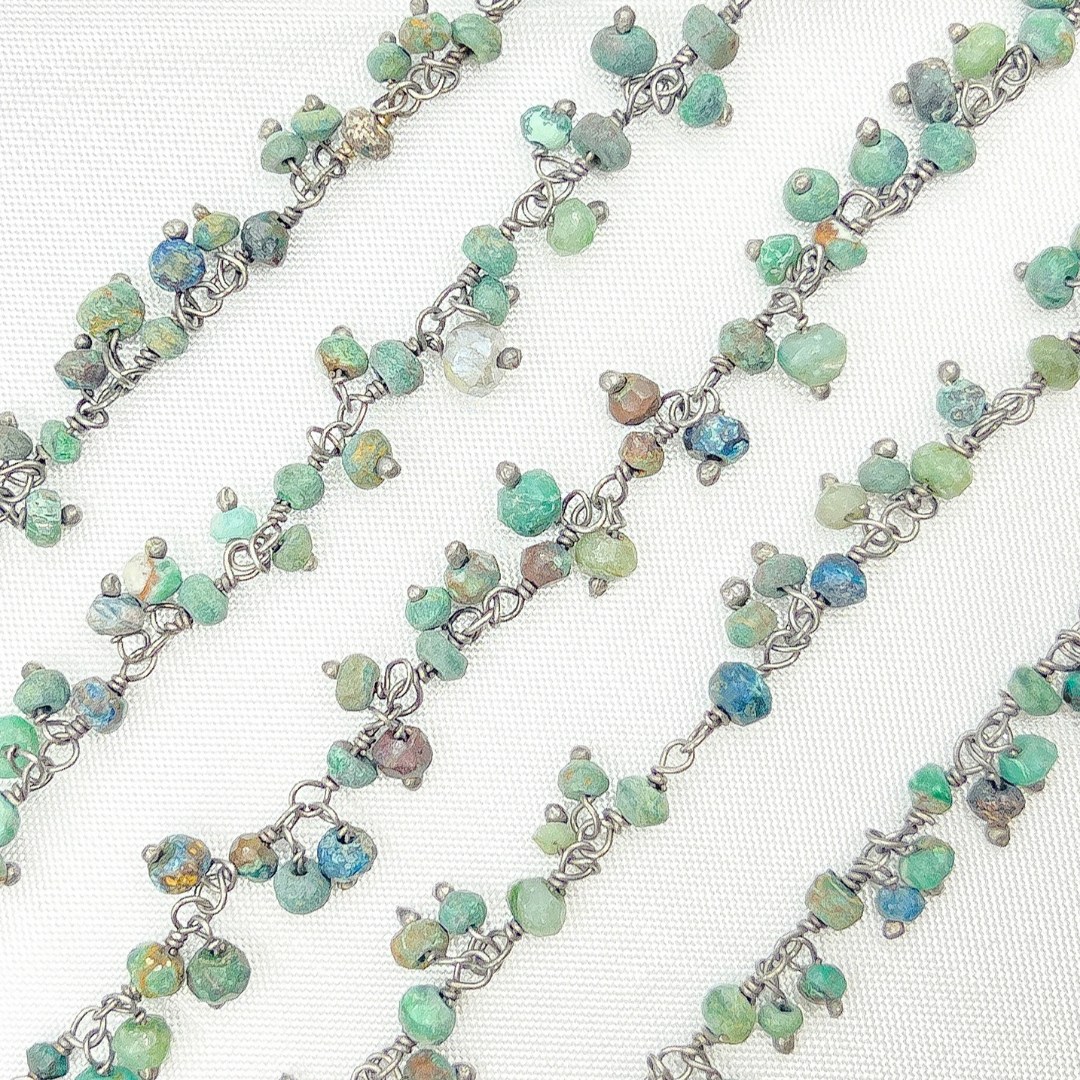 Chrysocolla Cluster Dangle 3.5mm Oxidized Wire Chain.