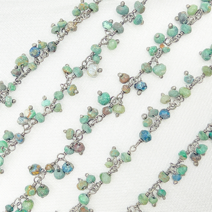 Chrysocolla Cluster Dangle 3.5mm Oxidized Wire Chain.