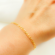 14K Solid Gold Flat Figaro Bracelet