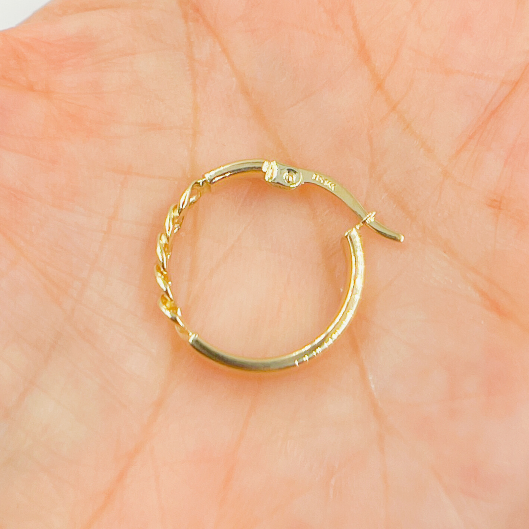 14K Solid Gold Hoop with Flat and Curb section