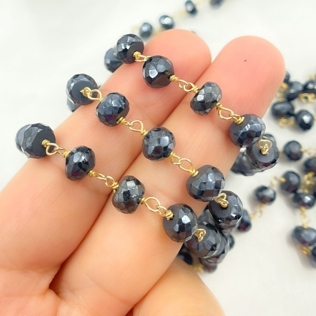 Coated Black Spinel Gold Plated Wire Chain.