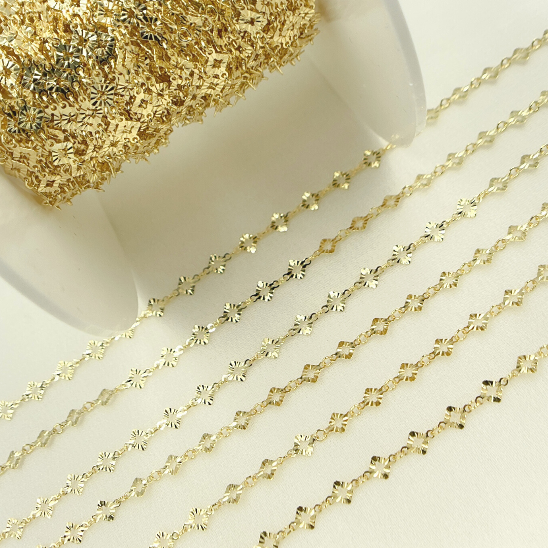 Gold Plated 925 Sterling Silver Diamond Cut Rhomb Link Chain.