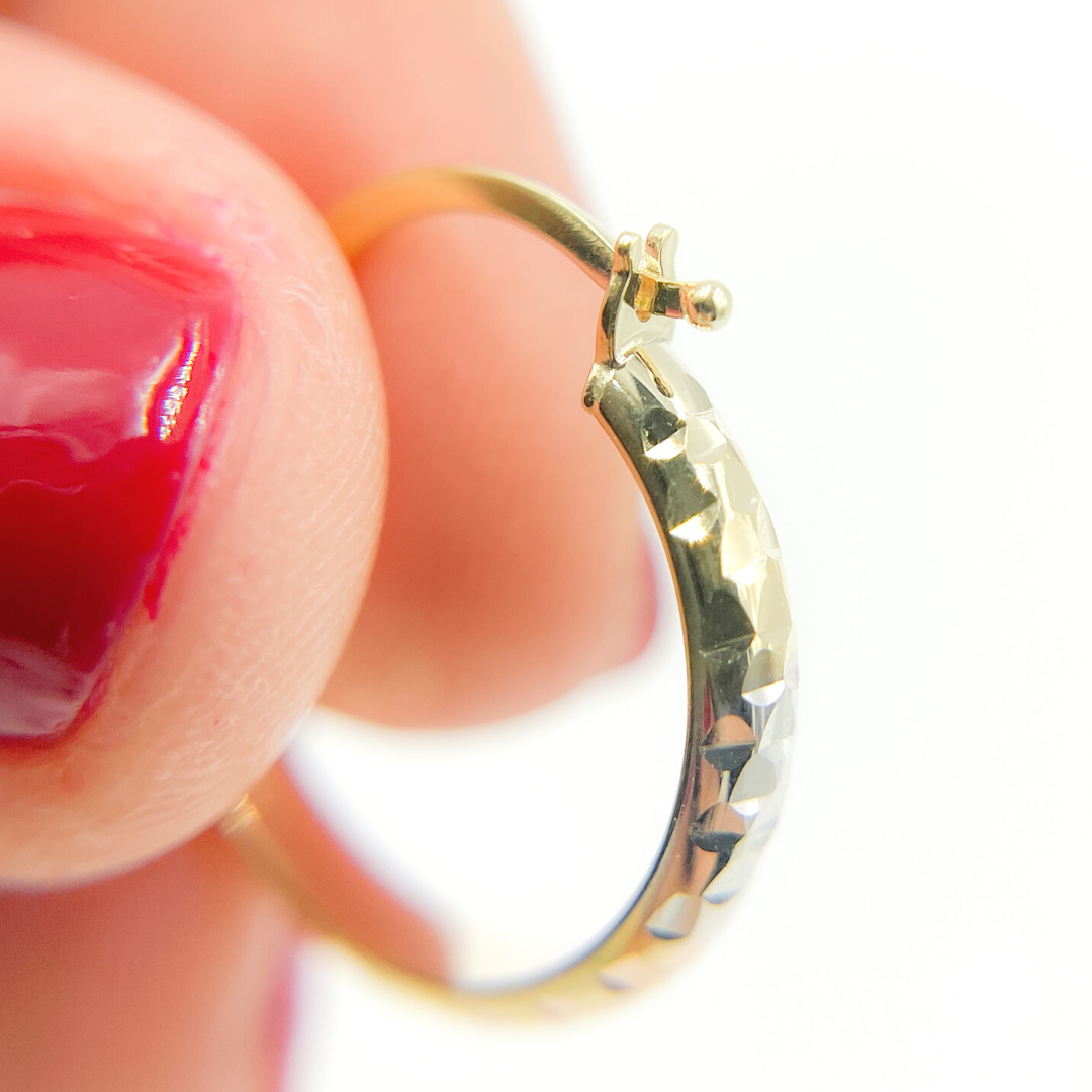 14K Gold Diamond Cut Tri-Color Hoop Earrings.