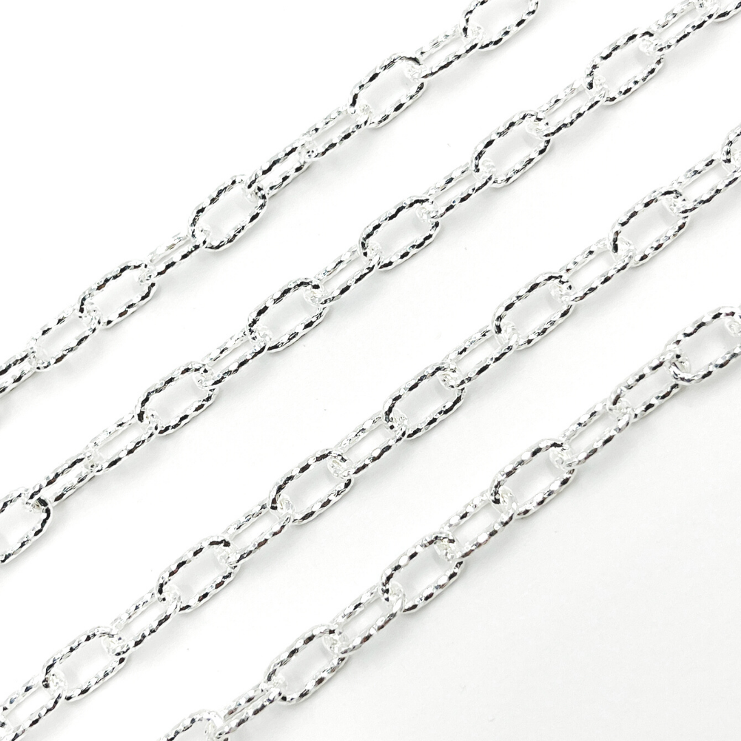 925 Sterling Silver Diamond Cut Paperclip Chain. V137SSDC