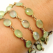 Prehnite Oval Shape Bezel Gold Plated 925 Sterling Silver Wire Chain