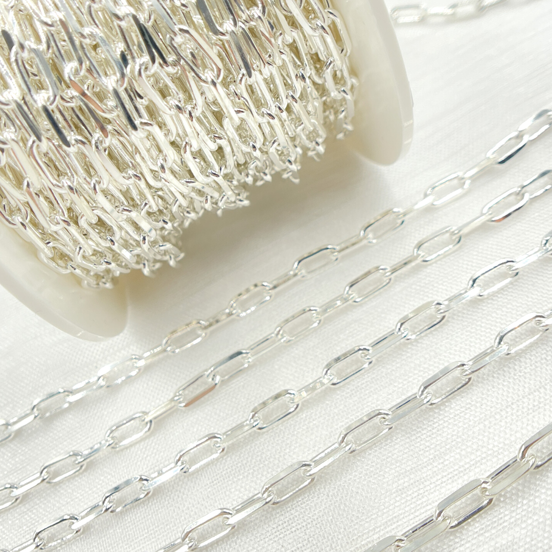 V184SS. 925 Sterling Silver Diamond Cut Paperclip Link Chain