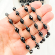 Black Spinel Pear Shape Oxidized Wire Chain