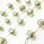 Load image into Gallery viewer, Pyrite Rondel Faceted Gold Plated Wire Chain. PYR53
