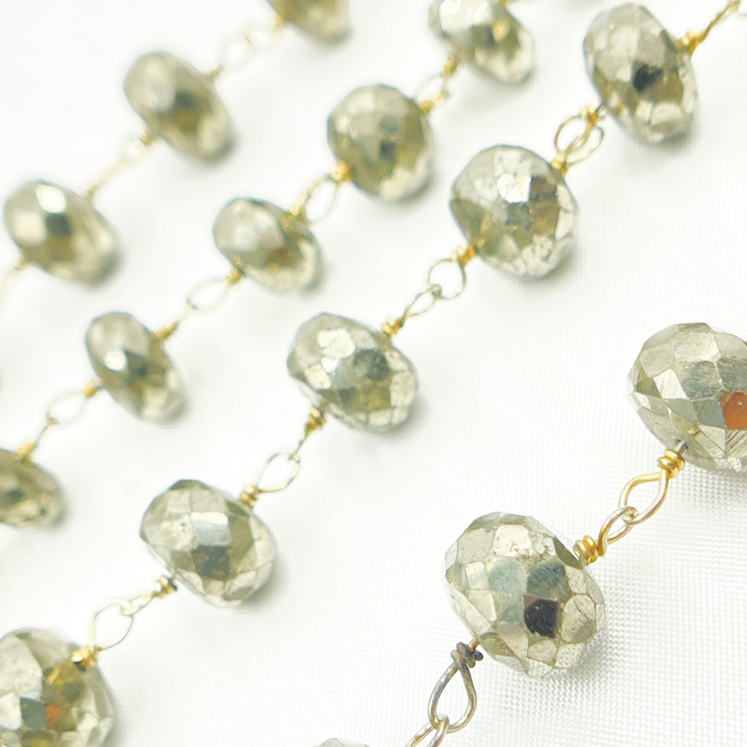 Pyrite Rondel Faceted Gold Plated Wire Chain