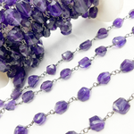 Load image into Gallery viewer, Amethyst Organic Shape Oxidized Wire Chain. AME25
