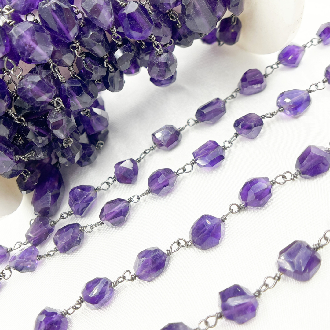 Amethyst Organic Shape Oxidized Wire Chain