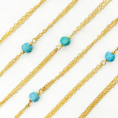 Turquoise Double Gold Plated Connected Wire Chain.