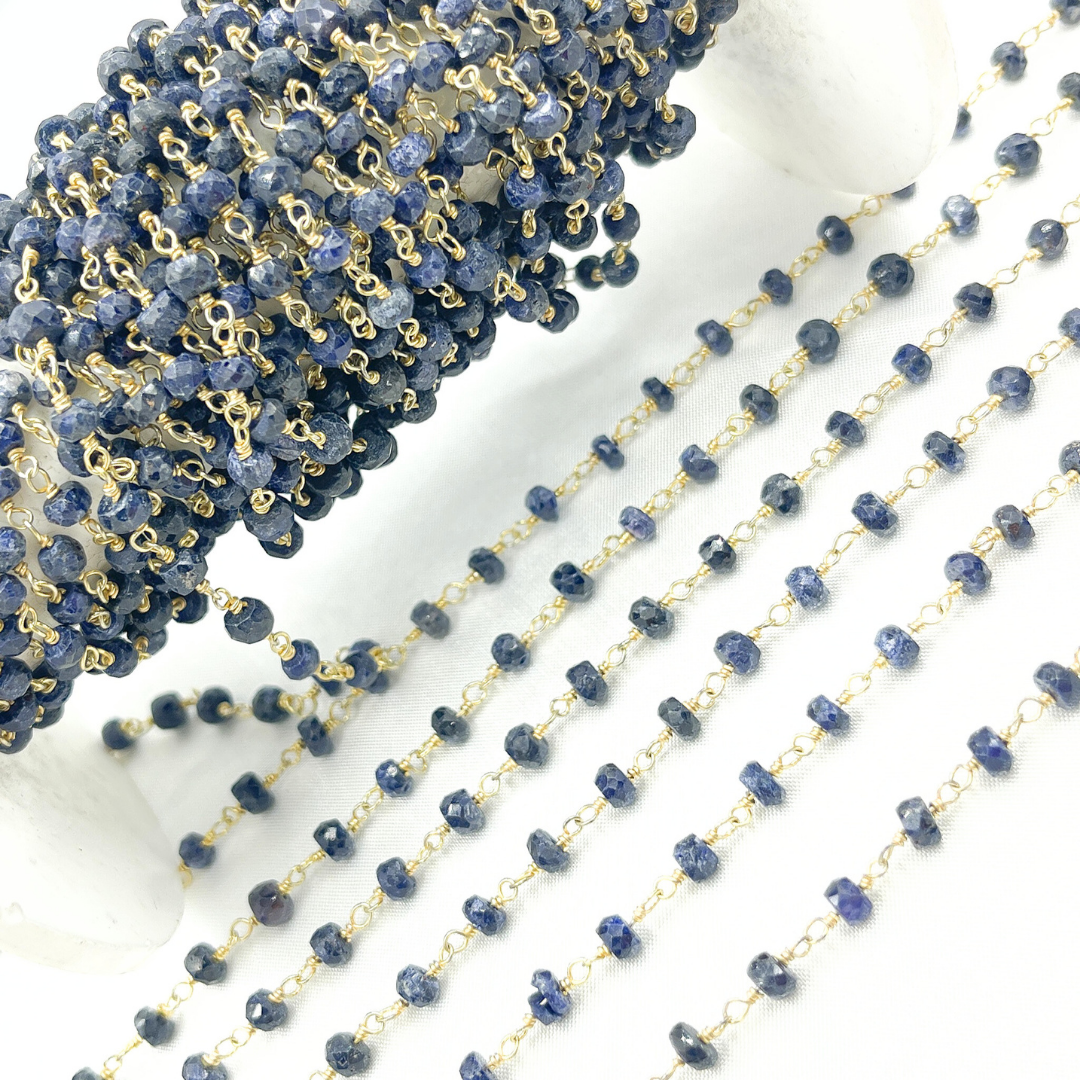 Dyed Blue Sapphire Gold Plated Wire Chain.