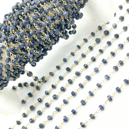 Dyed Blue Sapphire Gold Plated Wire Chain.