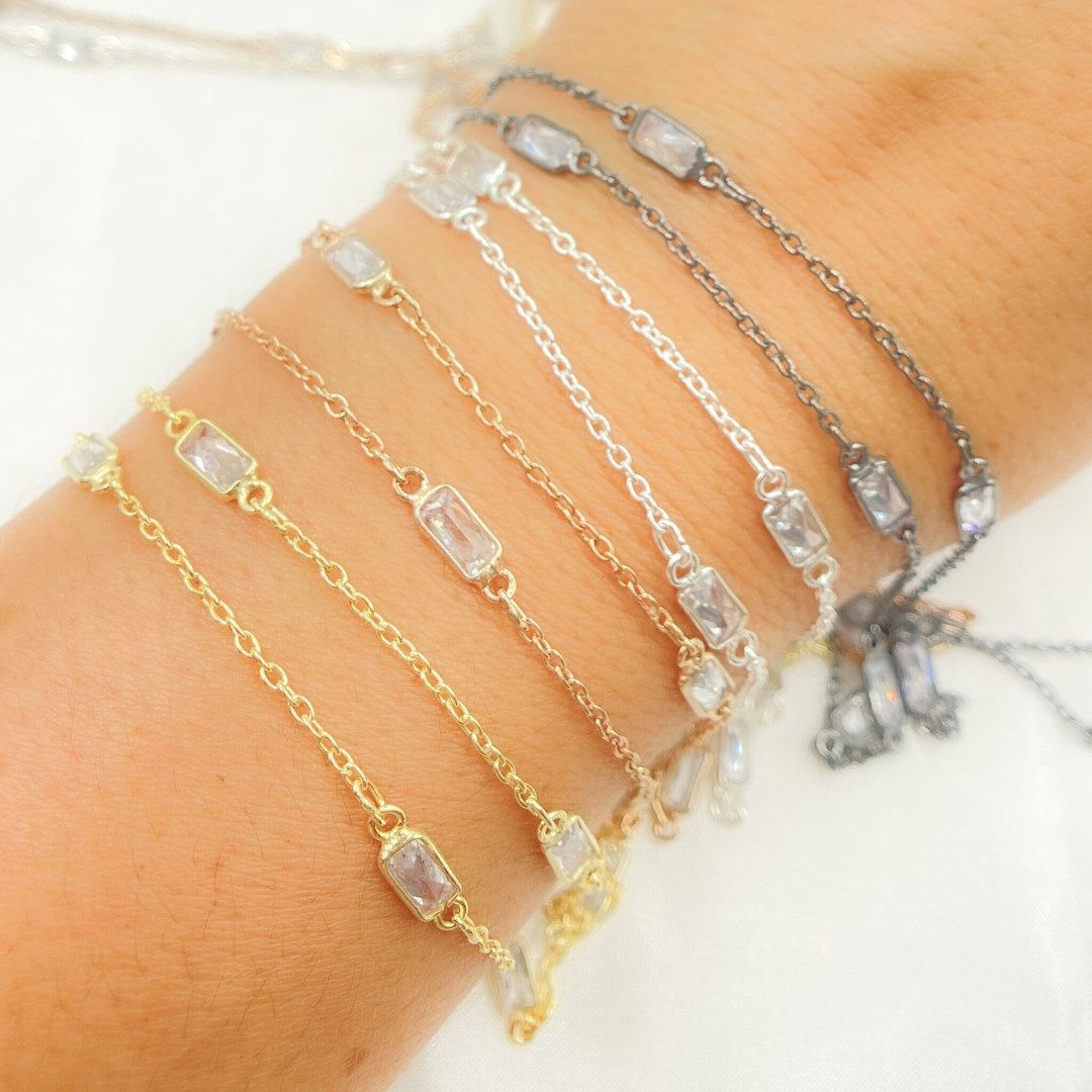 Cubic Zirconia Rectangular Shape Connected Chain