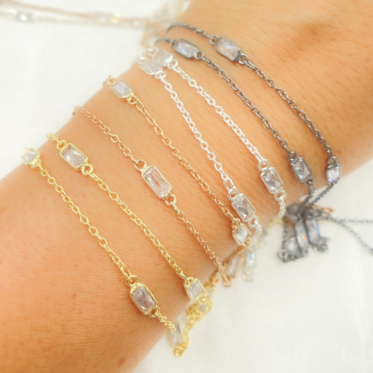 Cubic Zirconia Rectangular Shape Connected Chain