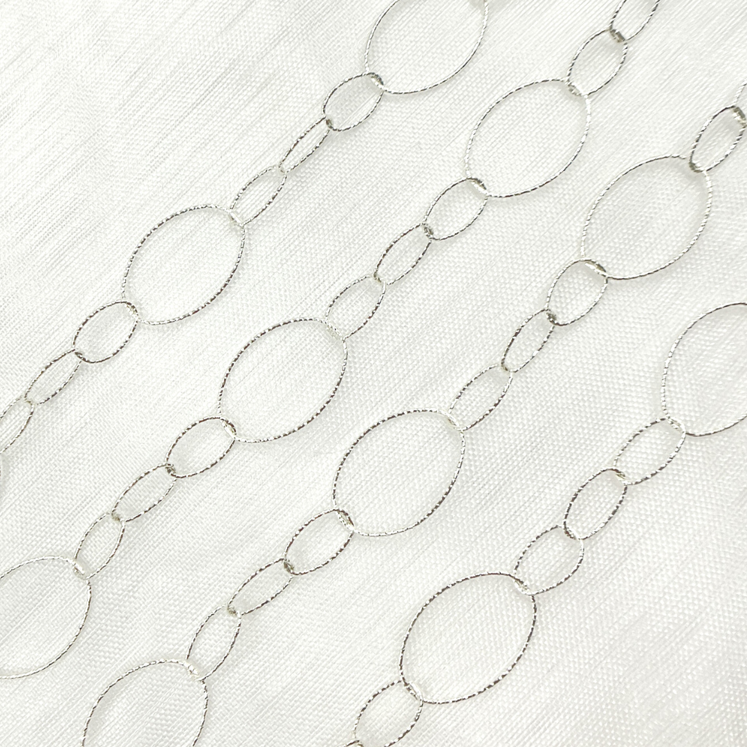 925 Sterling Silver Diamond Cut 1 Big & 3 Small Oval Link Chain