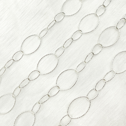 925 Sterling Silver Diamond Cut 1 Big & 3 Small Oval Link Chain