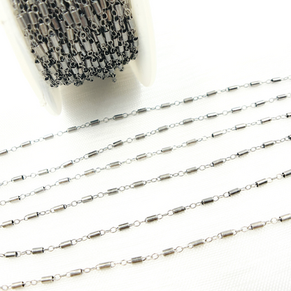 Oxidized Sterling Silver Fancy Tube Link Chain