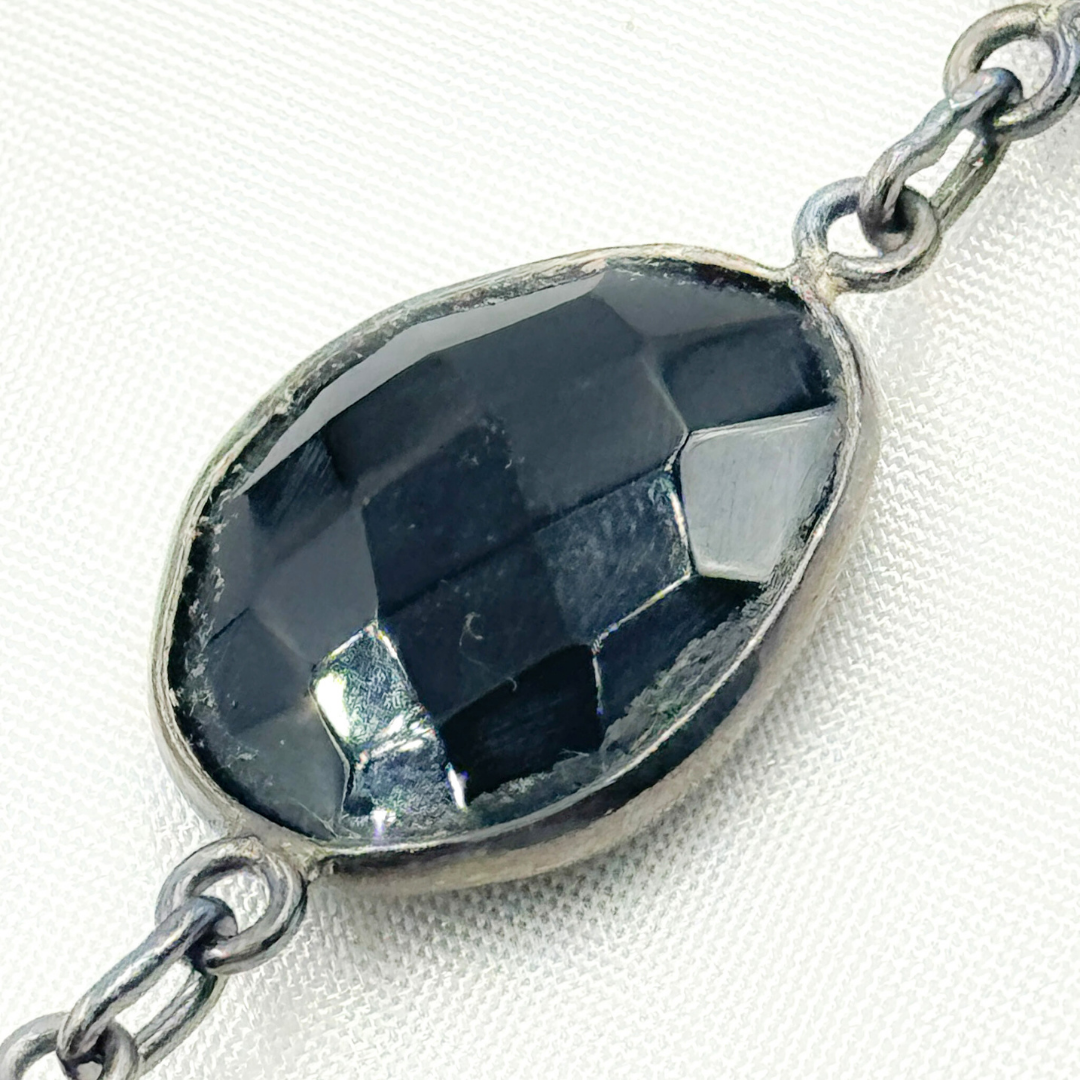 Black Onyx Organic Shape Bezel Oxidized Wire Chain.