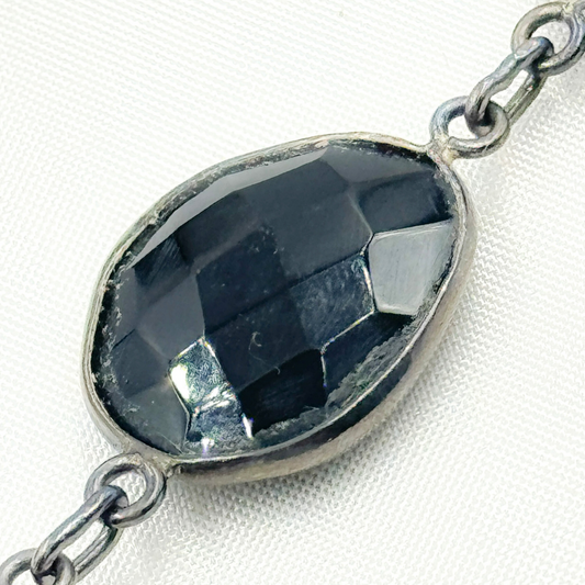 Black Onyx Organic Shape Bezel Oxidized Wire Chain.
