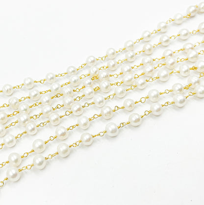 Round White Freshwater Pearl Wire Wrap Chain. PRL6