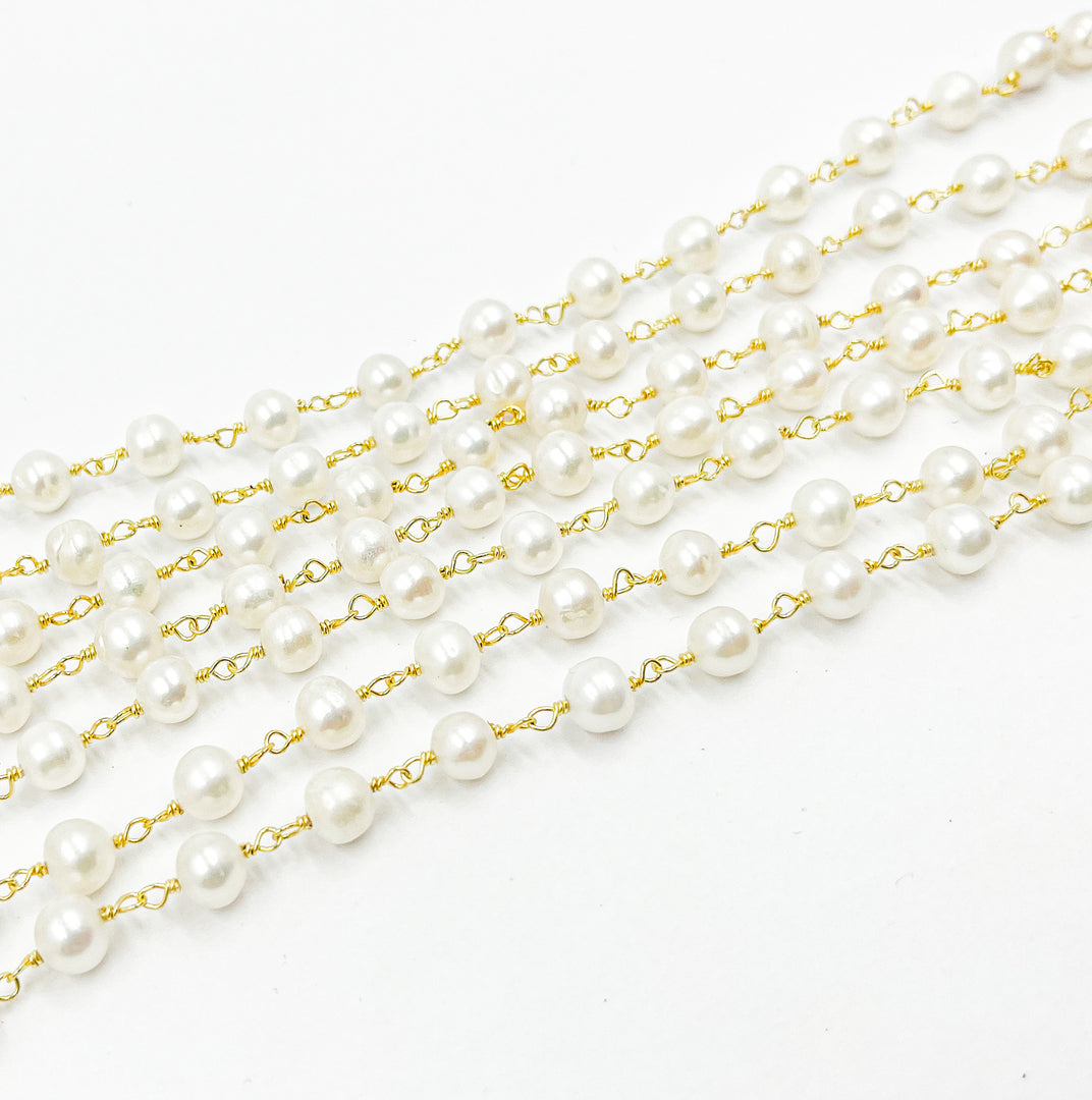 Round White Freshwater Pearl Wire Wrap Chain. PRL6