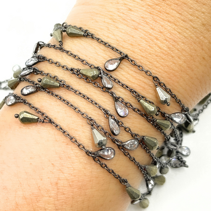 Pyrite and CZ Pear Shape Dangle Wire Chain.
