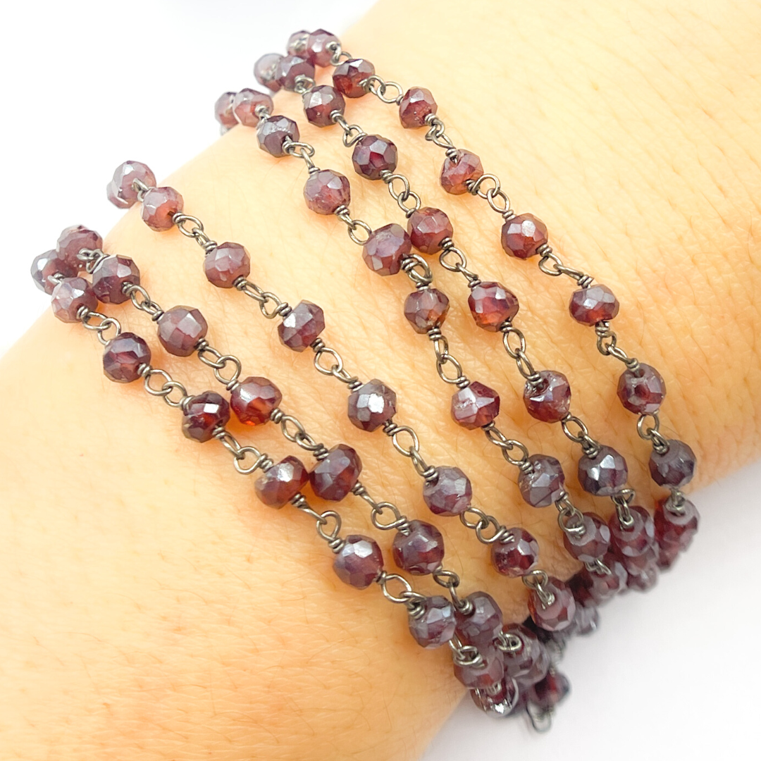 Coated Garnet Moonstone Black Rhodium 925 Sterling Silver Wire Chain