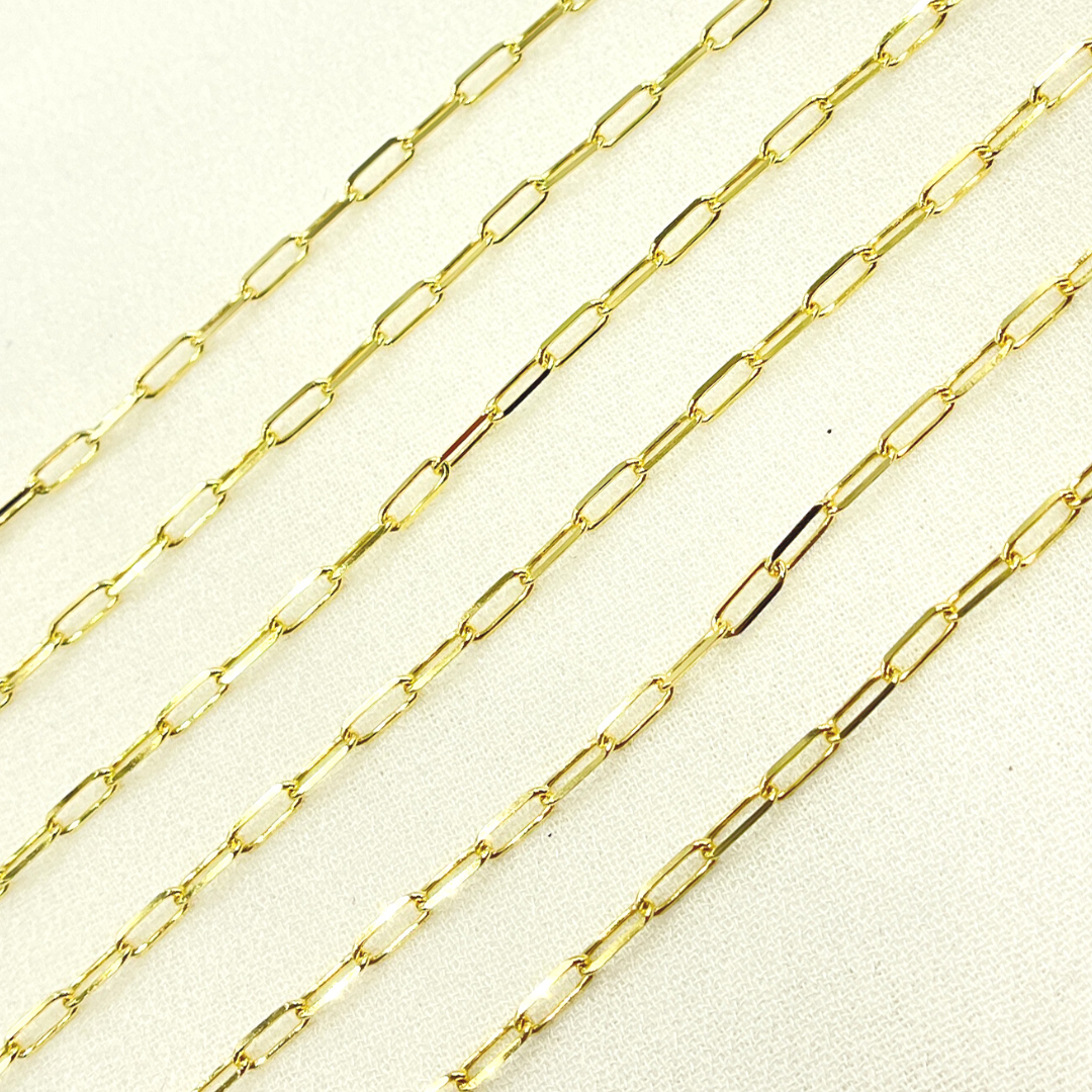 14k Solid Yellow Gold Diamond Cut Paperclip Link Chain by Foot