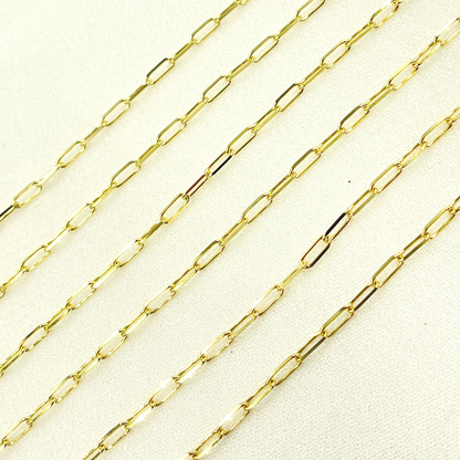 14k Solid Yellow Gold Diamond Cut Paperclip Link Chain by Foot
