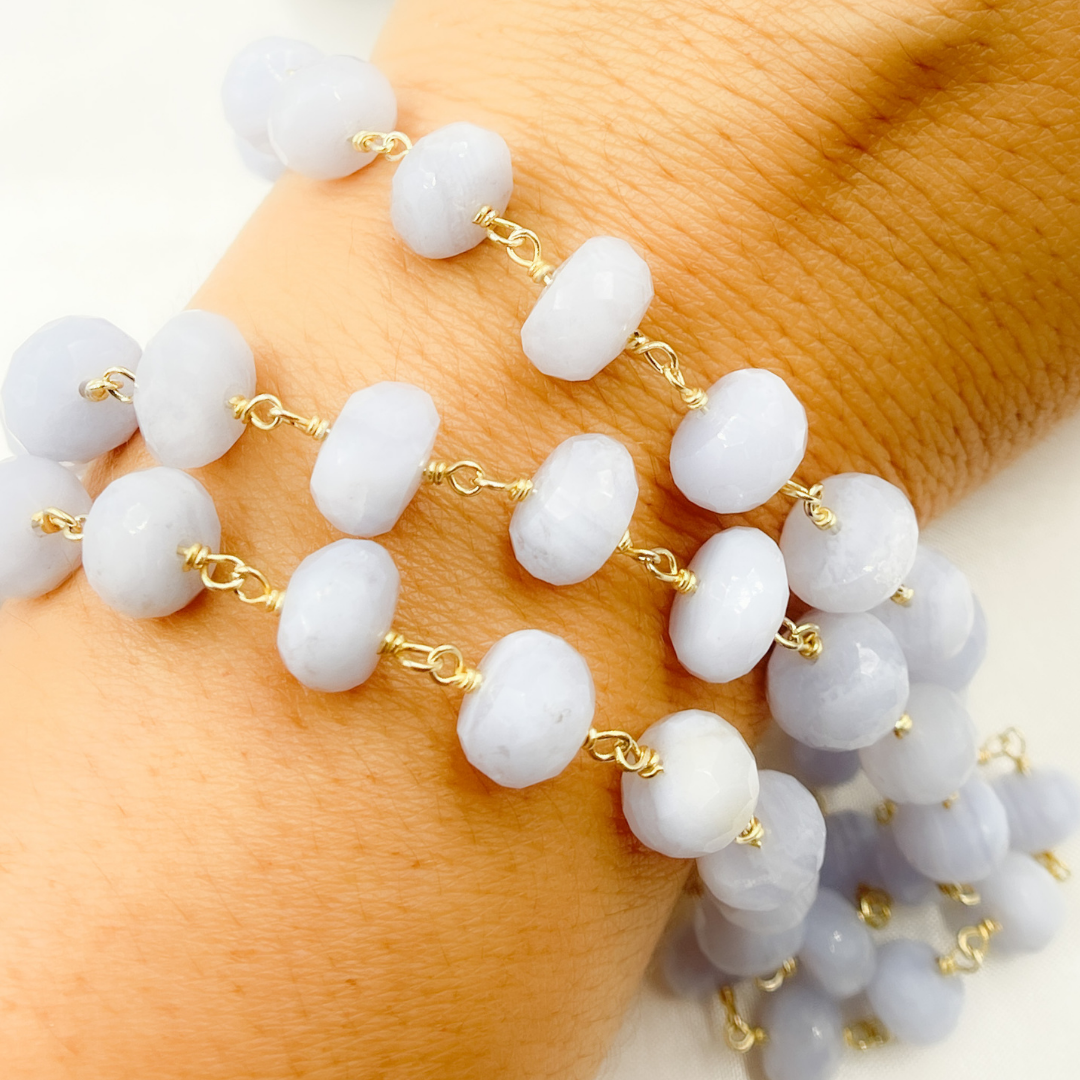 Blue Lace Agate Gold Plated Wire Chain.