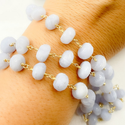 Blue Lace Agate Gold Plated Wire Chain.