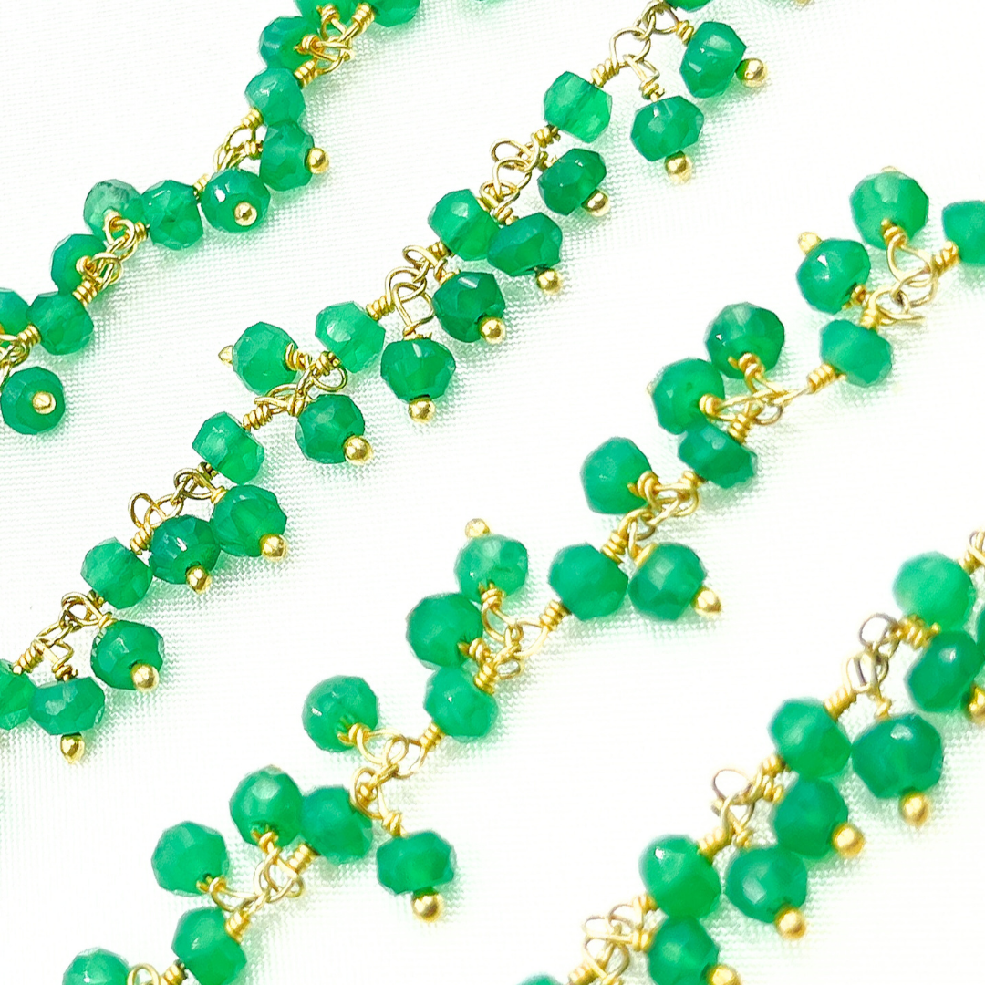 Green Onyx Cluster Dangle Gold Plated Wire Chain