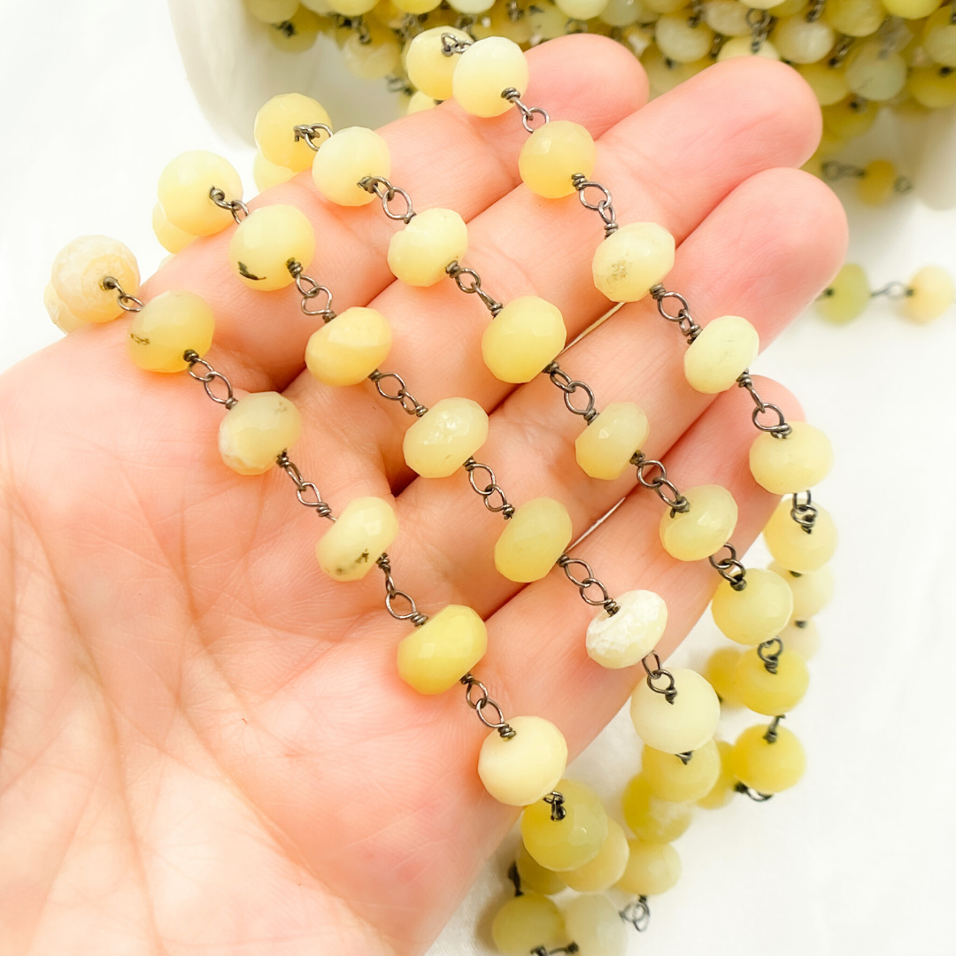 Yellow Opal Oxidized 925 Sterling Silver Wire Chain. OPA13