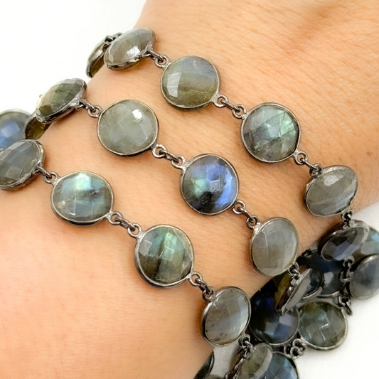 Labradorite Round Shape Bezel Oxidized Wire Chain