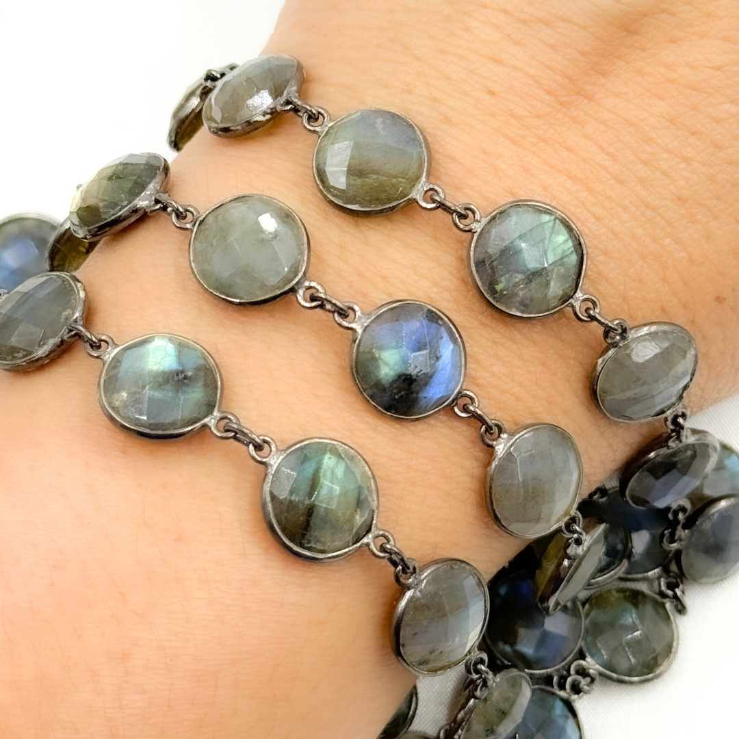 Labradorite Round Shape Bezel Oxidized Wire Chain. LAB115