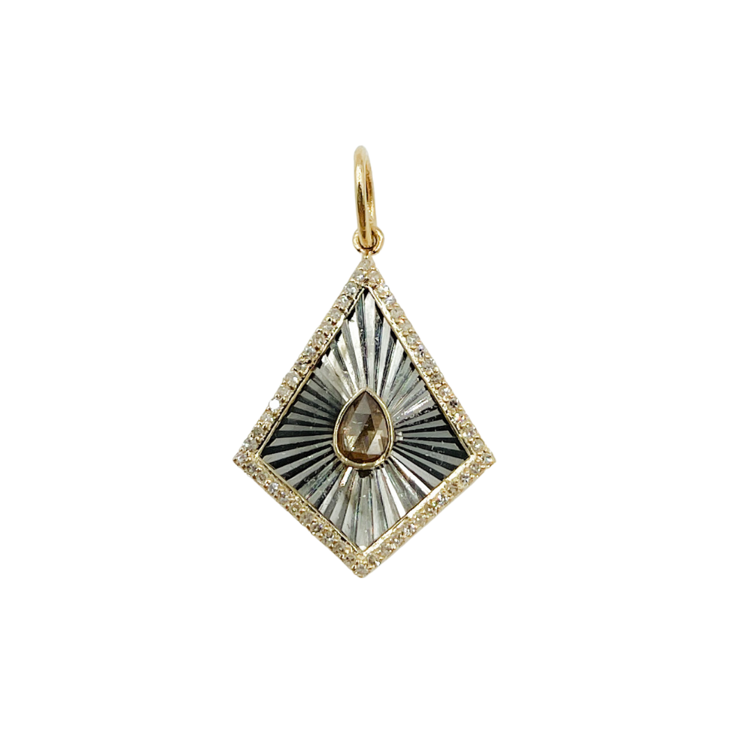 925 Sterling Silver Black Rhodium with Diamonds Diamond Shape Charm. KSG30