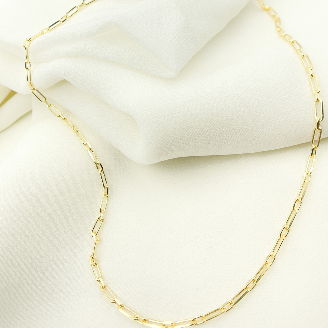 14K Solid Gold Paperclip Diamond Cut Chain