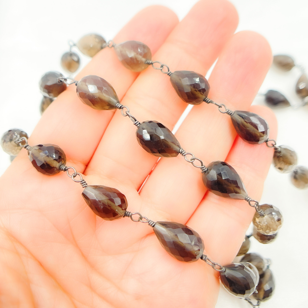 Smoky Pear Shape Oxidized Wire Chain