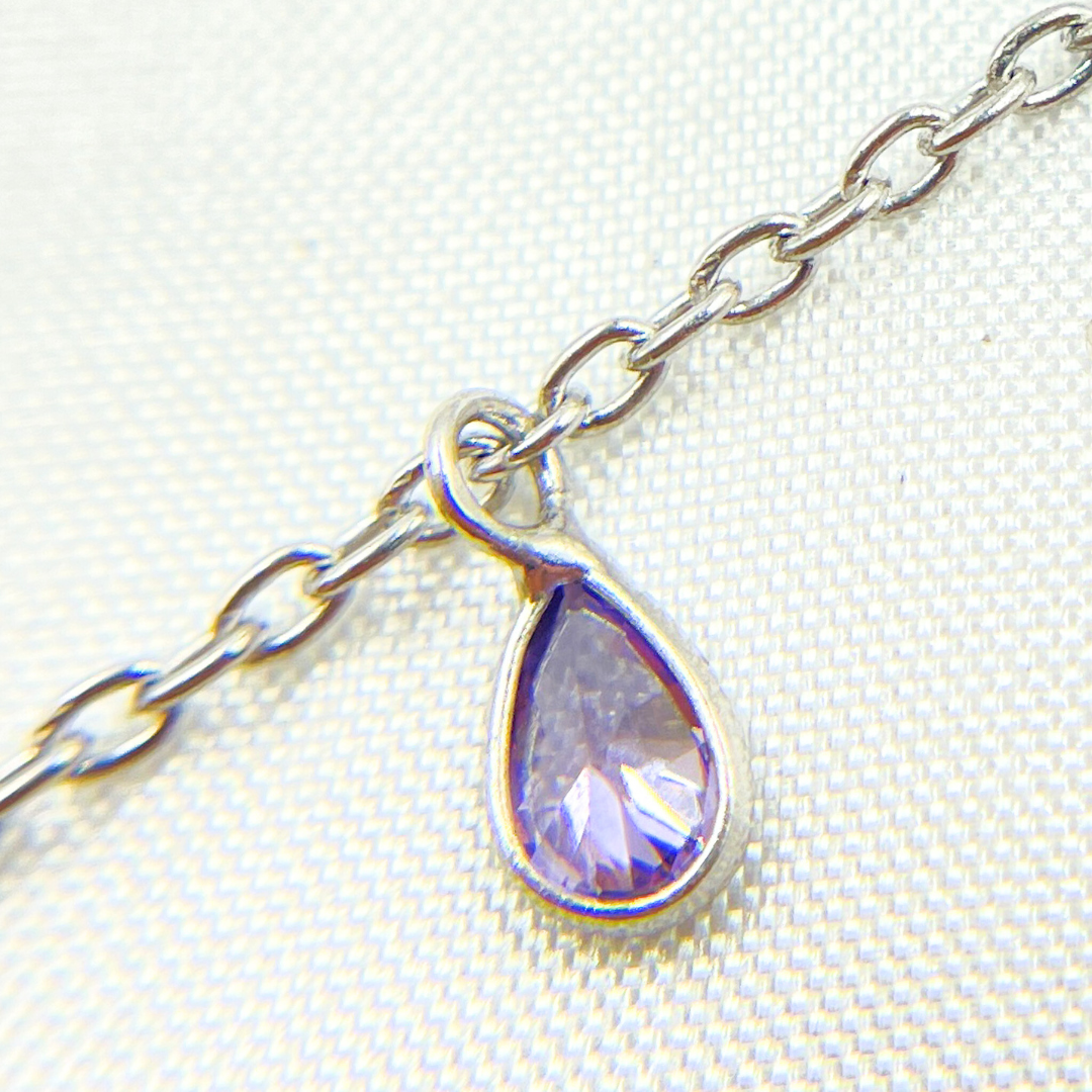 Purple Color Cubic Zirconia Pear Shape Dangle Chain. CZ60