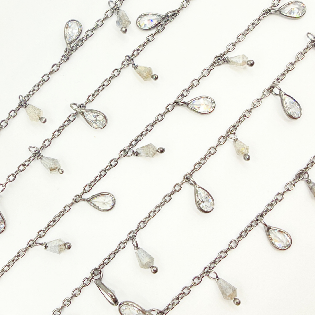 Coated Labradorite & CZ Dangle Chain