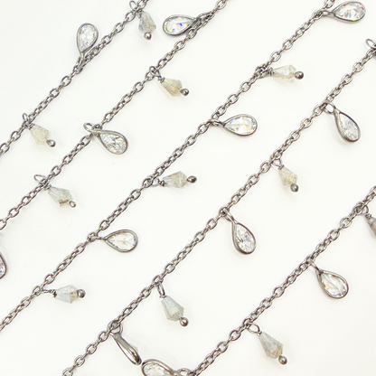 Coated Labradorite & CZ Dangle Chain