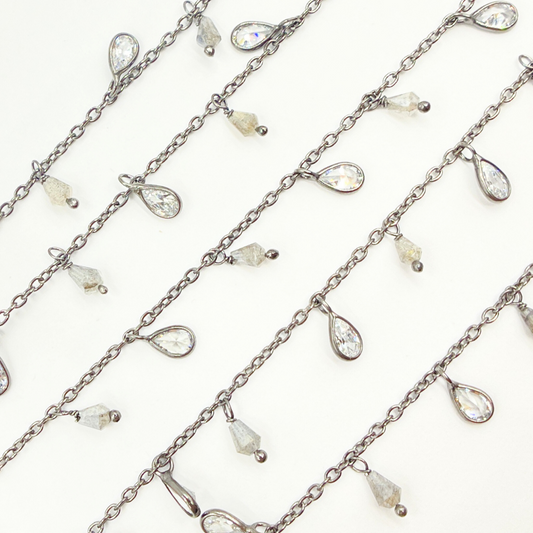Coated Labradorite & CZ Dangle Chain